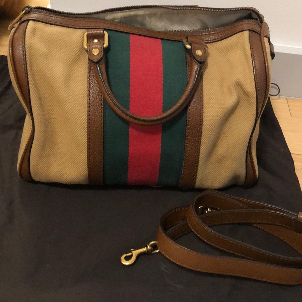 GUCCI Vintage Web Boston Natural Cotton Bag